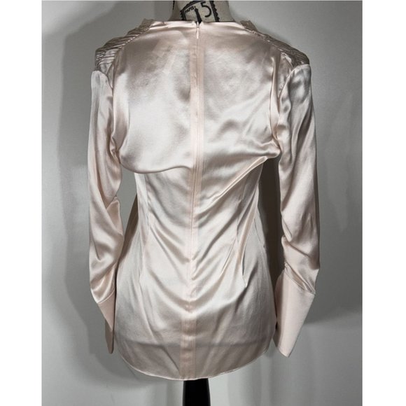 Lewit Satin V-Neck Ruched Silk Blouse, Shell Pink Women's Size XS - Picture 4 of 6